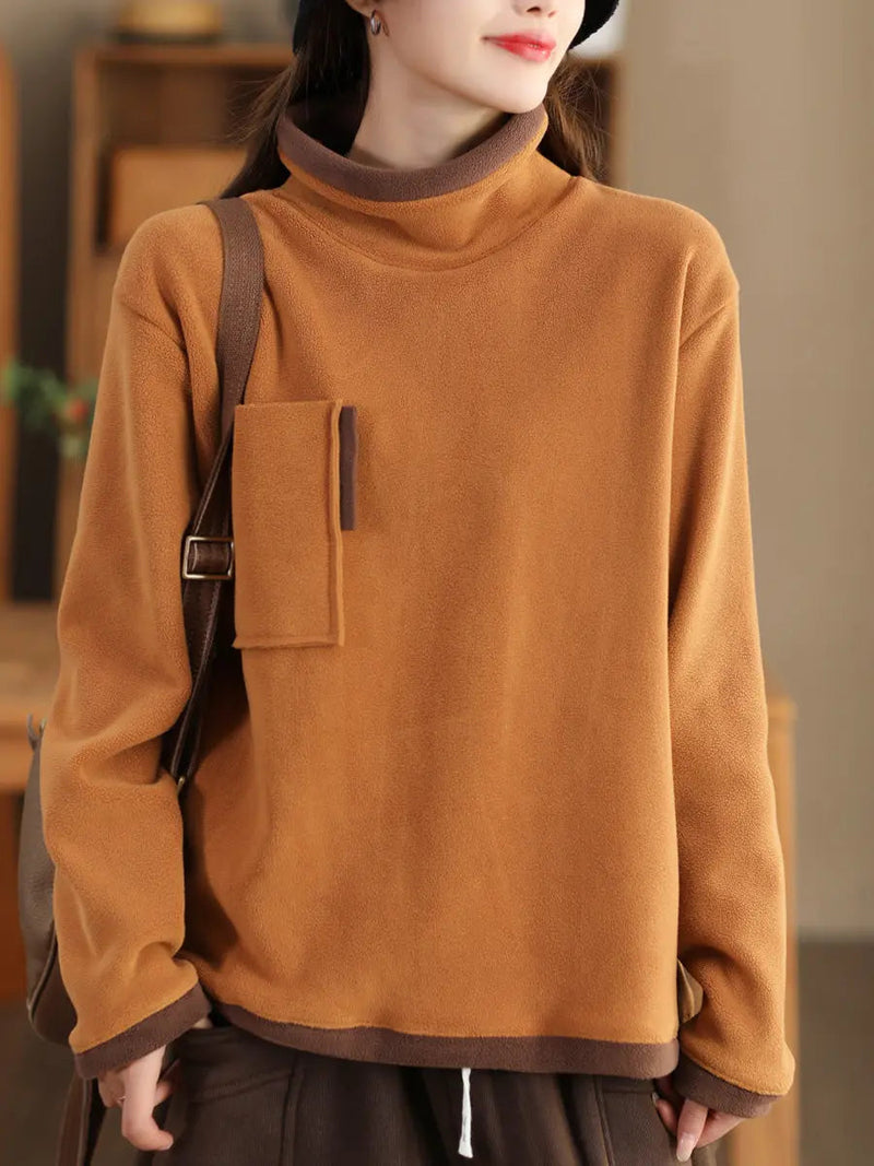 Spliced Turtleneck Fleece Sweatshirt