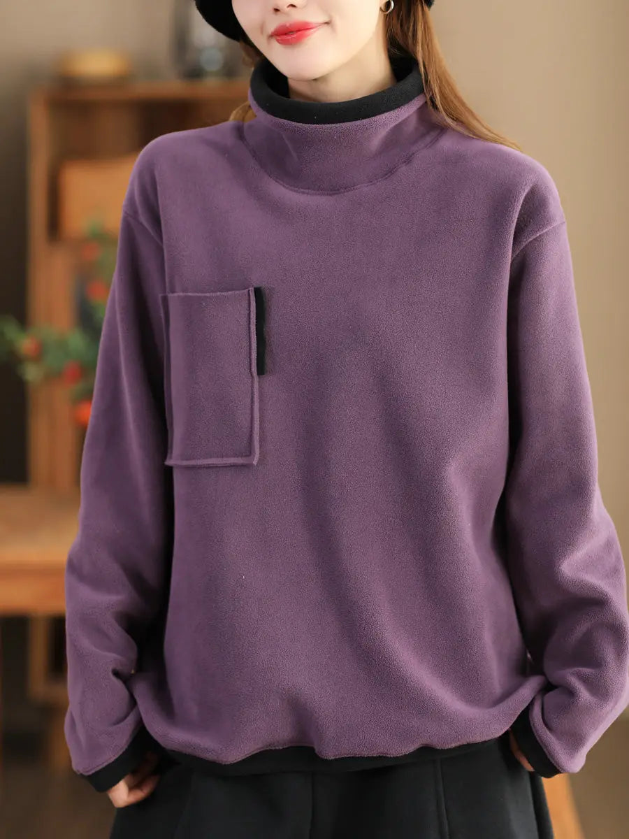 Spliced Turtleneck Fleece Sweatshirt