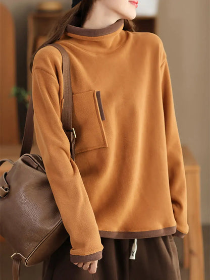 Spliced Turtleneck Fleece Sweatshirt