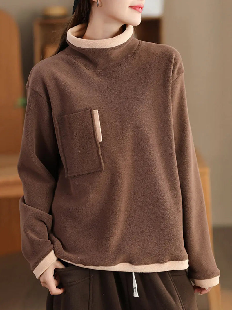 Spliced Turtleneck Fleece Sweatshirt