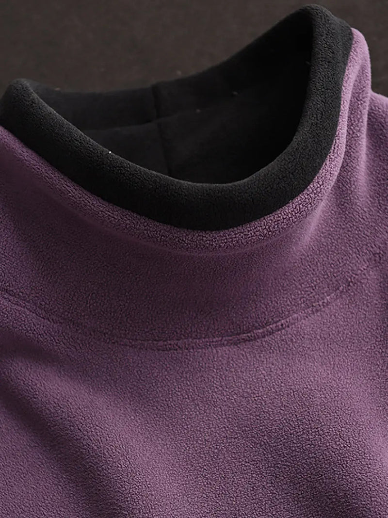 Spliced Turtleneck Fleece Sweatshirt