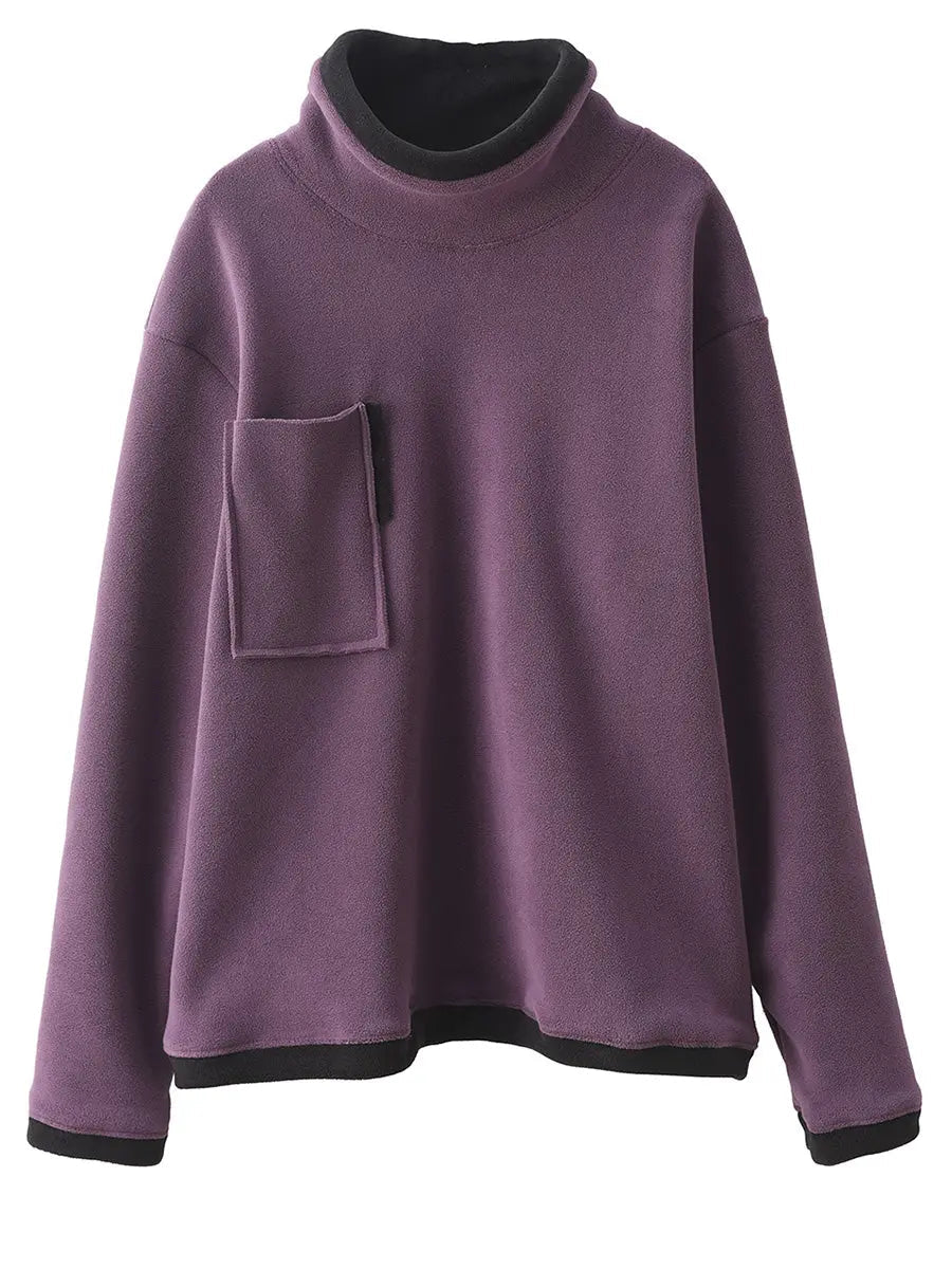Spliced Turtleneck Fleece Sweatshirt