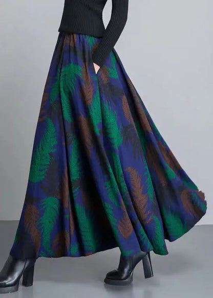 Print Pockets Elastic Waist Cotton Skirt