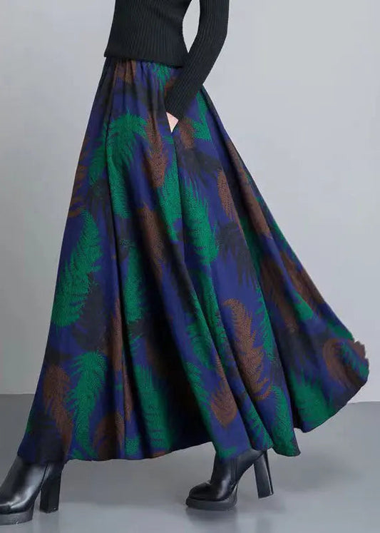 Print Pockets Elastic Waist Cotton Skirt