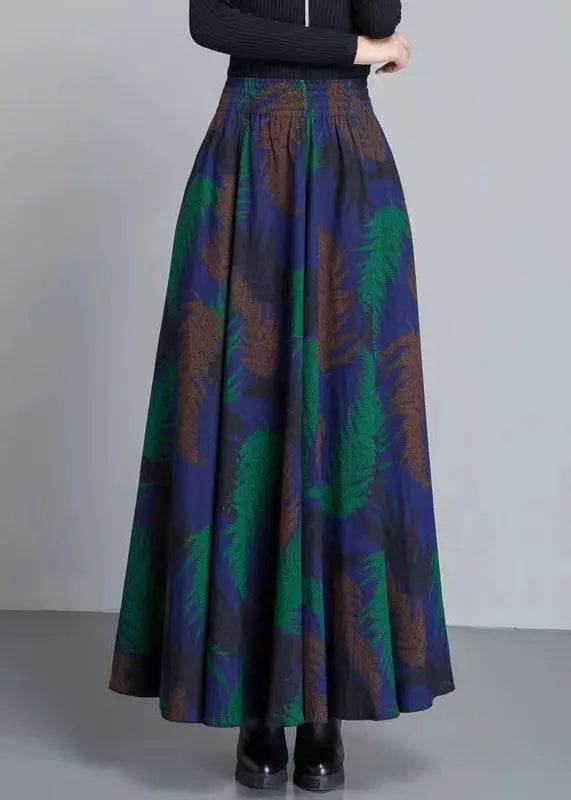Print Pockets Elastic Waist Cotton Skirt