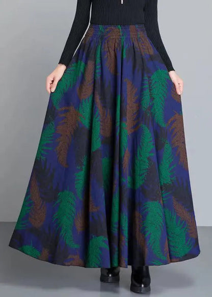 Print Pockets Elastic Waist Cotton Skirt