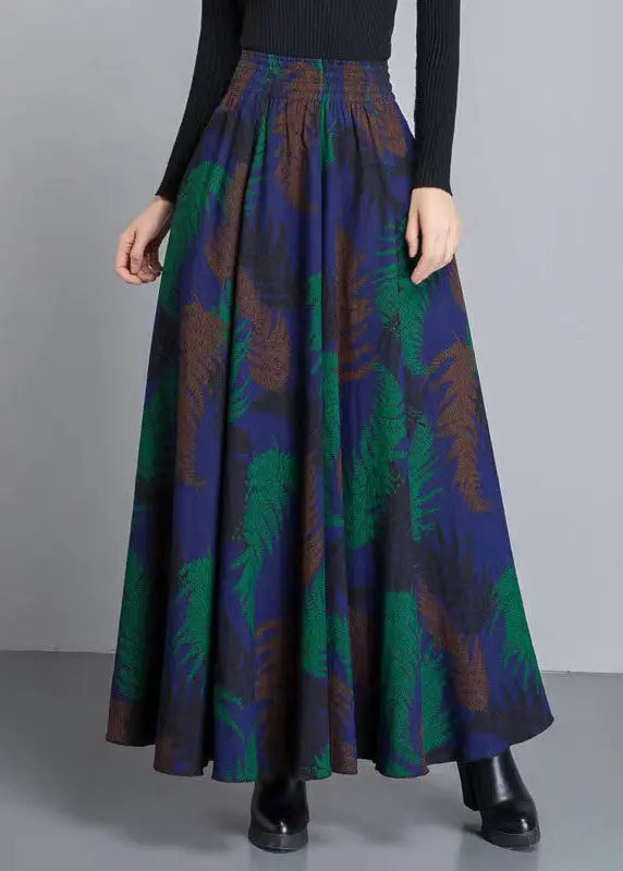 Print Pockets Elastic Waist Cotton Skirt