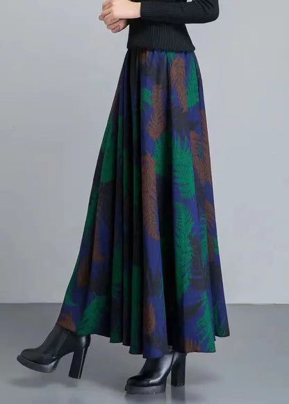 Print Pockets Elastic Waist Cotton Skirt