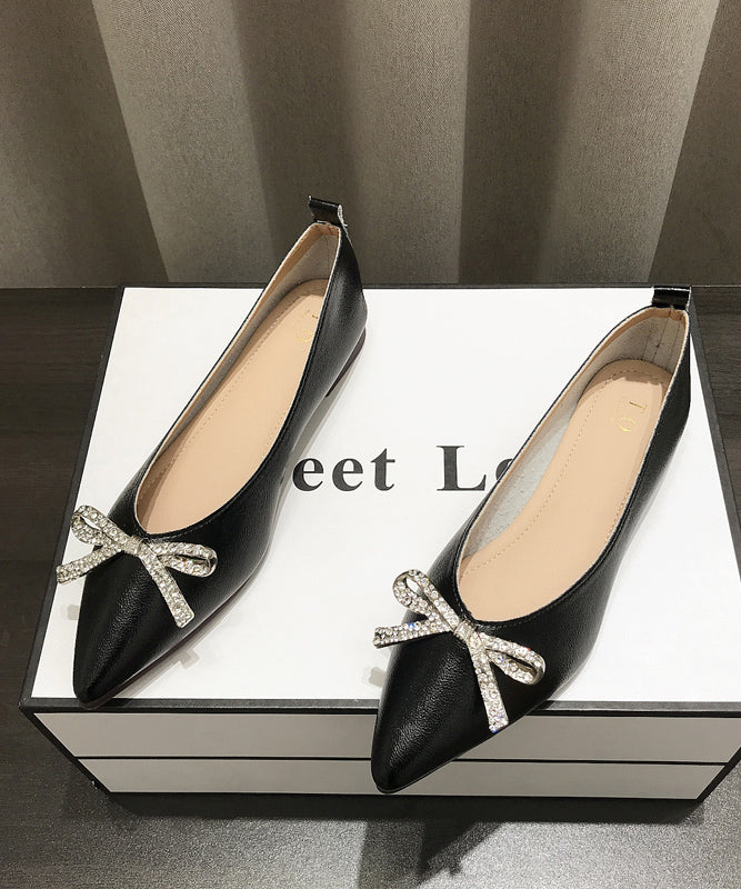 Pointed Splicing Shoes Comfy Flat Faux Leather Gold Bow Toe