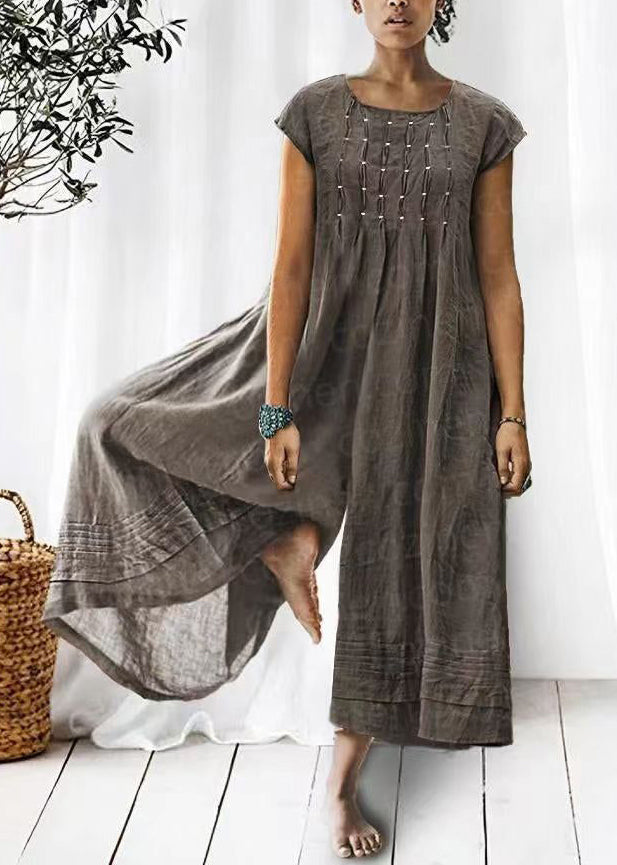 Dark Grey High Waist Cotton Jumpsuits Summer Ff045