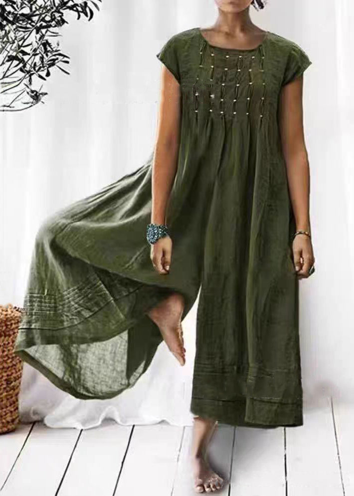 Dark Grey High Waist Cotton Jumpsuits Summer Ff045