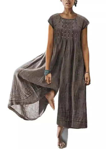 Dark Grey High Waist Cotton Jumpsuits Summer Ff045