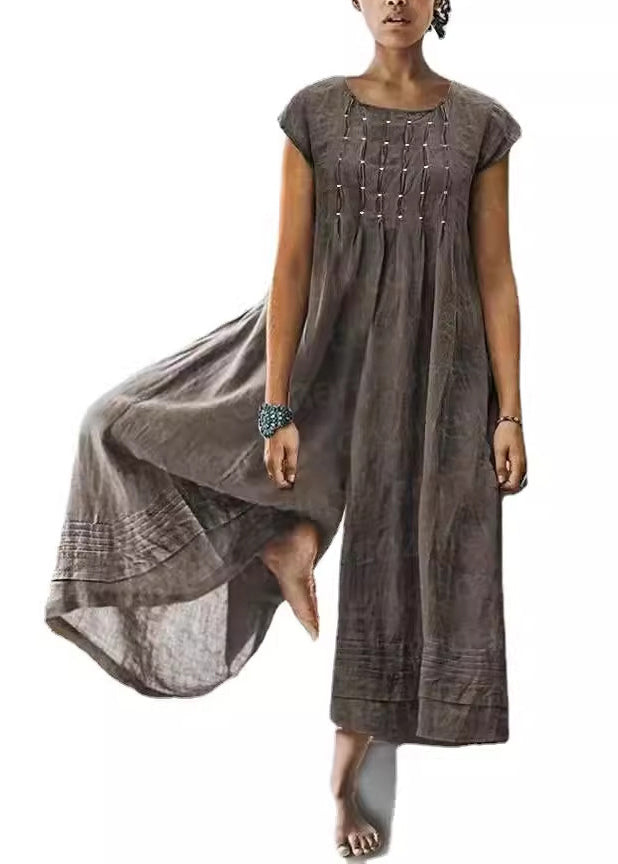 Dark Grey High Waist Cotton Jumpsuits Summer Ff045