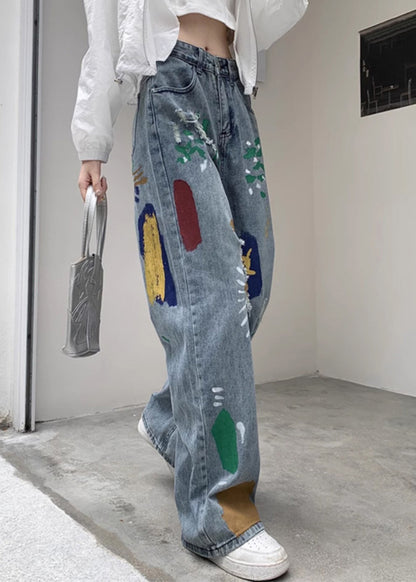 Denim Blue Tie Dye High Wais Pants Sa021