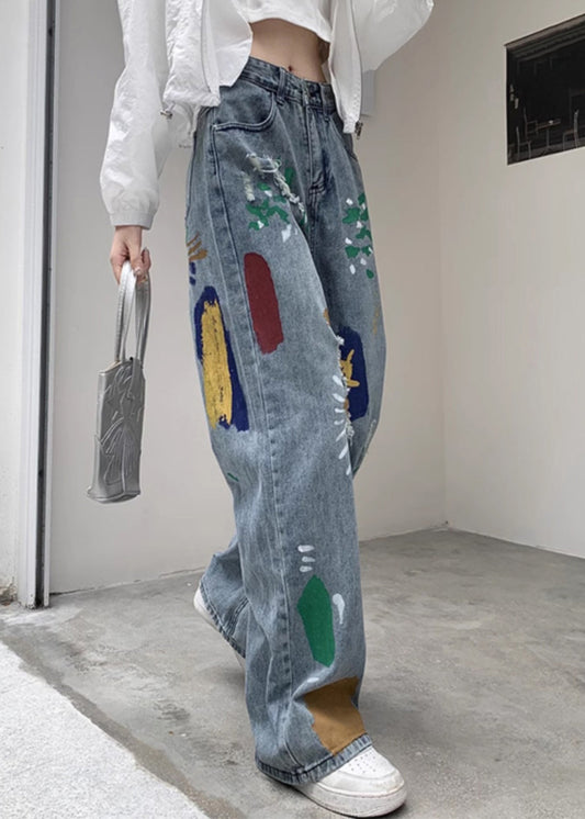 Denim Blue Tie Dye High Wais Pants Sa021