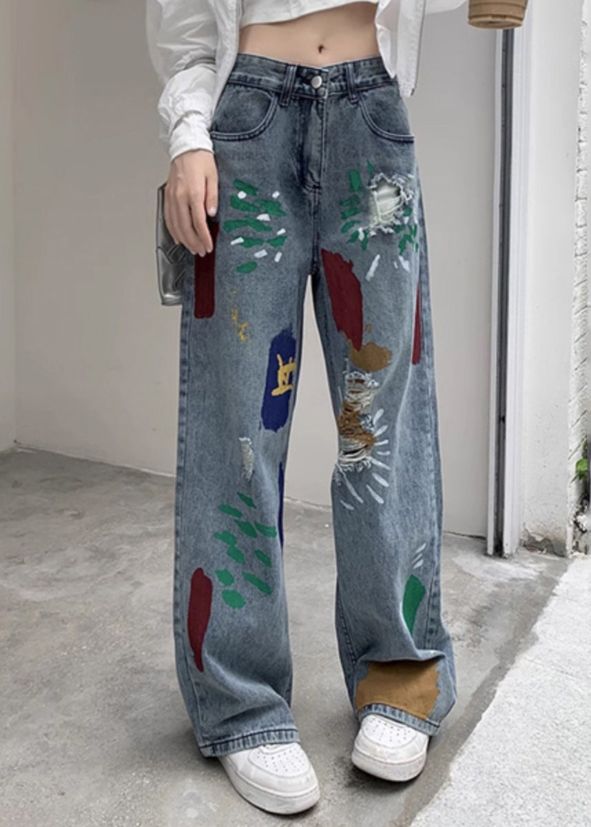 Denim Blue Tie Dye High Wais Pants Sa021