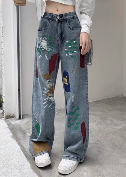 Denim Blue Tie Dye High Wais Pants Sa021