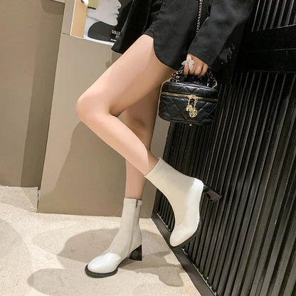 High Heels Chelsea Chunky Square Toe Ankle Boot