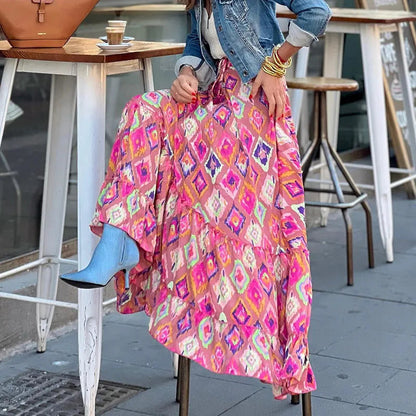 Dressbetty - High Waist Patterned Print Long Maxi Skirt