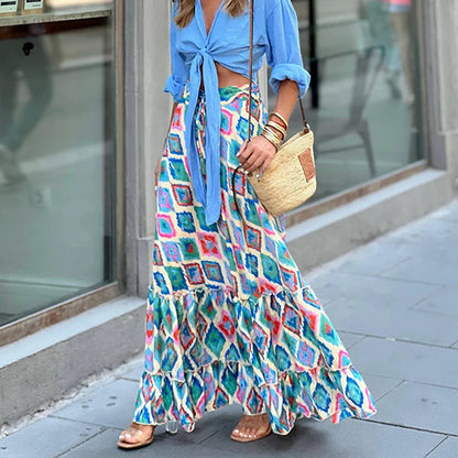 Dressbetty - High Waist Patterned Print Long Maxi Skirt