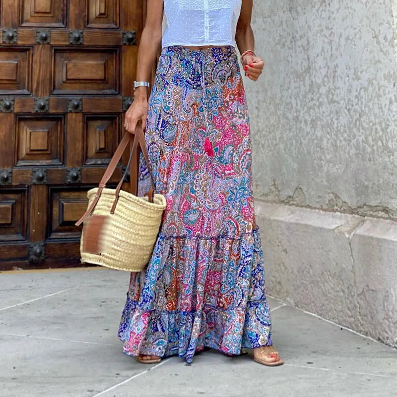 Dressbetty - High Waist Patterned Print Long Maxi Skirt