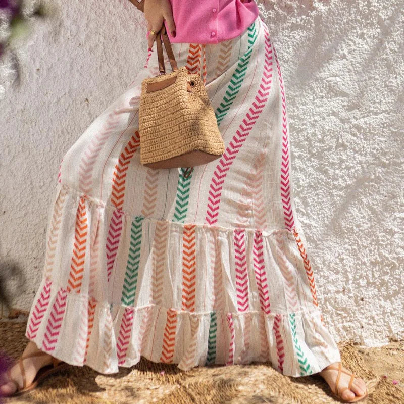 Dressbetty - High Waist Patterned Print Long Maxi Skirt