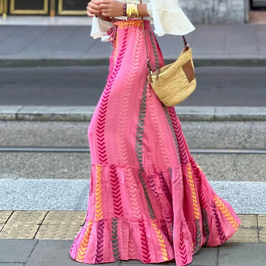 Dressbetty - High Waist Patterned Print Long Maxi Skirt