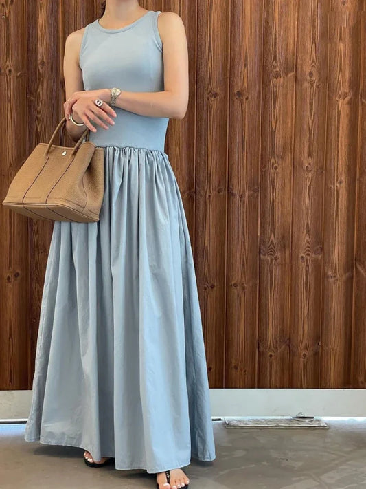 Long Dress Summer Sleeveless Korean Dresses a Line Long Robe Vestidos