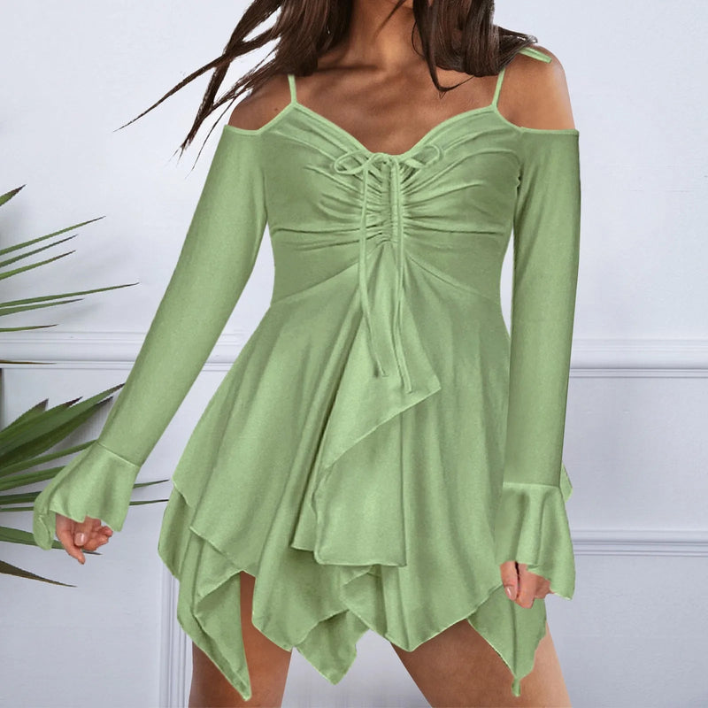 V Tie-up Summer Short Sleeve Sling Party Off the Shoulder Mini Dress