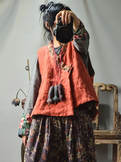 Spliced V-neck Vest Coat