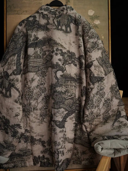 Print Ramie Padded Coat