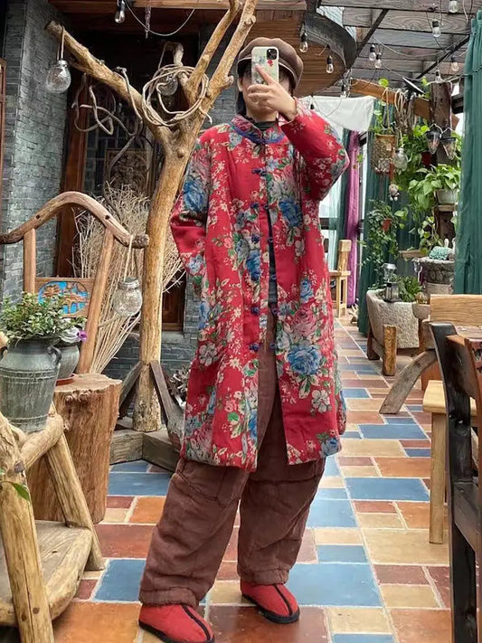 Flower Print Cotton Padded Coat