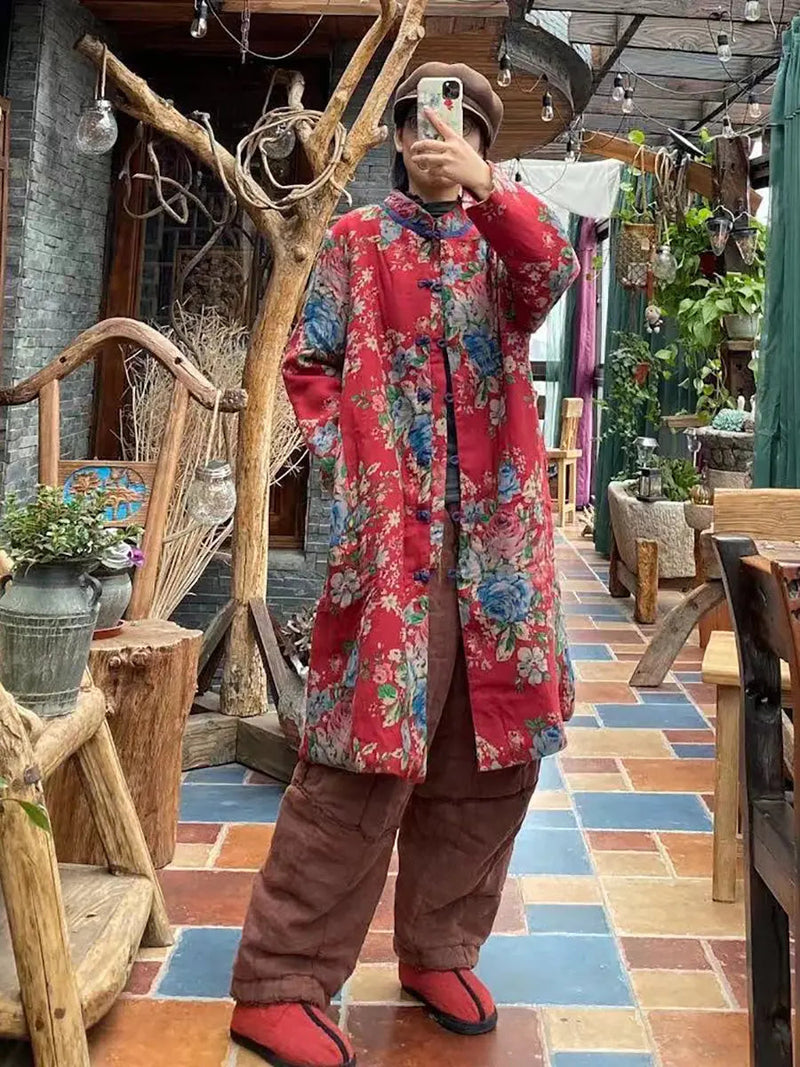 Flower Print Cotton Padded Coat