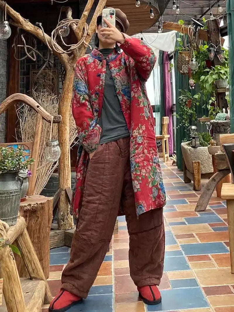 Flower Print Cotton Padded Coat