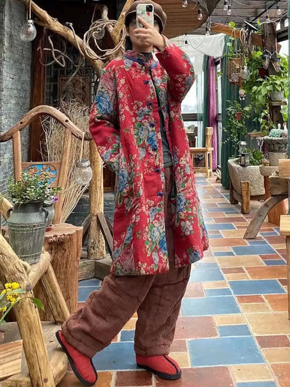 Flower Print Cotton Padded Coat