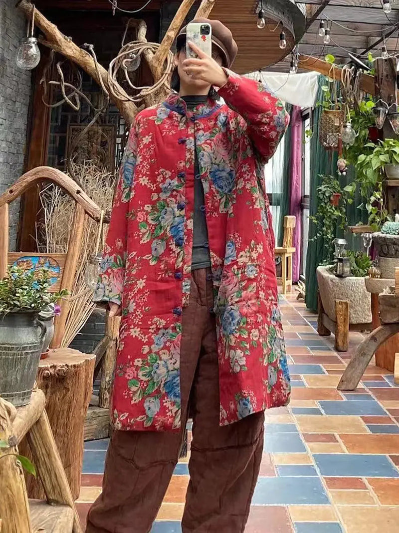 Flower Print Cotton Padded Coat