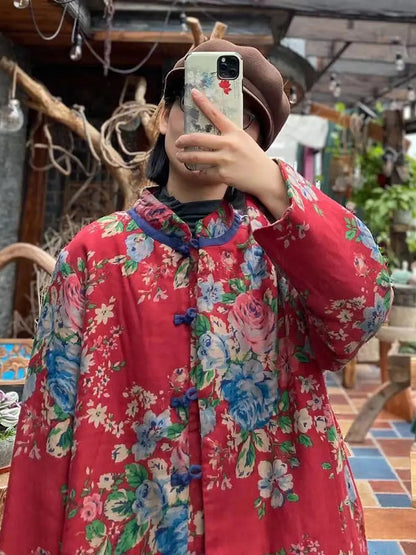 Flower Print Cotton Padded Coat