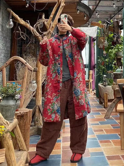 Flower Print Cotton Padded Coat