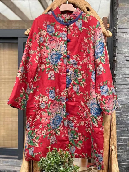 Flower Print Cotton Padded Coat
