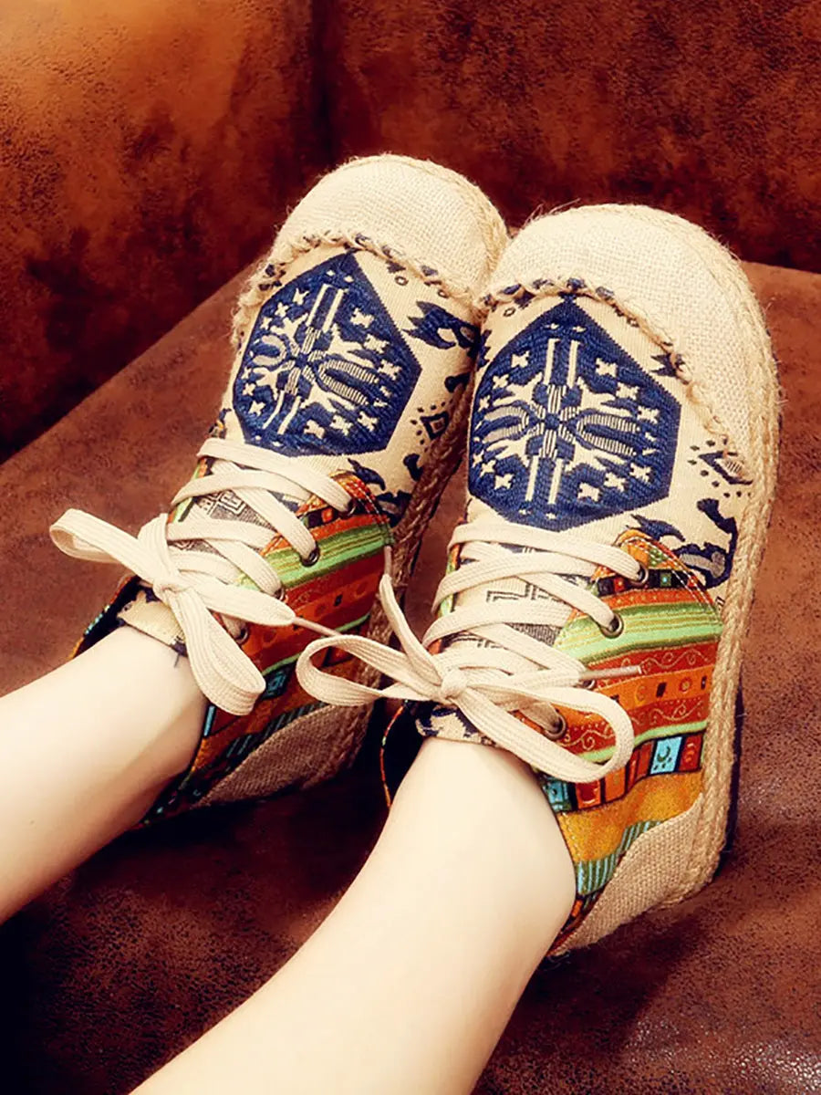 Spliced Linen Embroidery Shoes