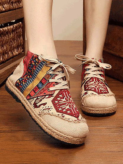 Spliced Linen Embroidery Shoes