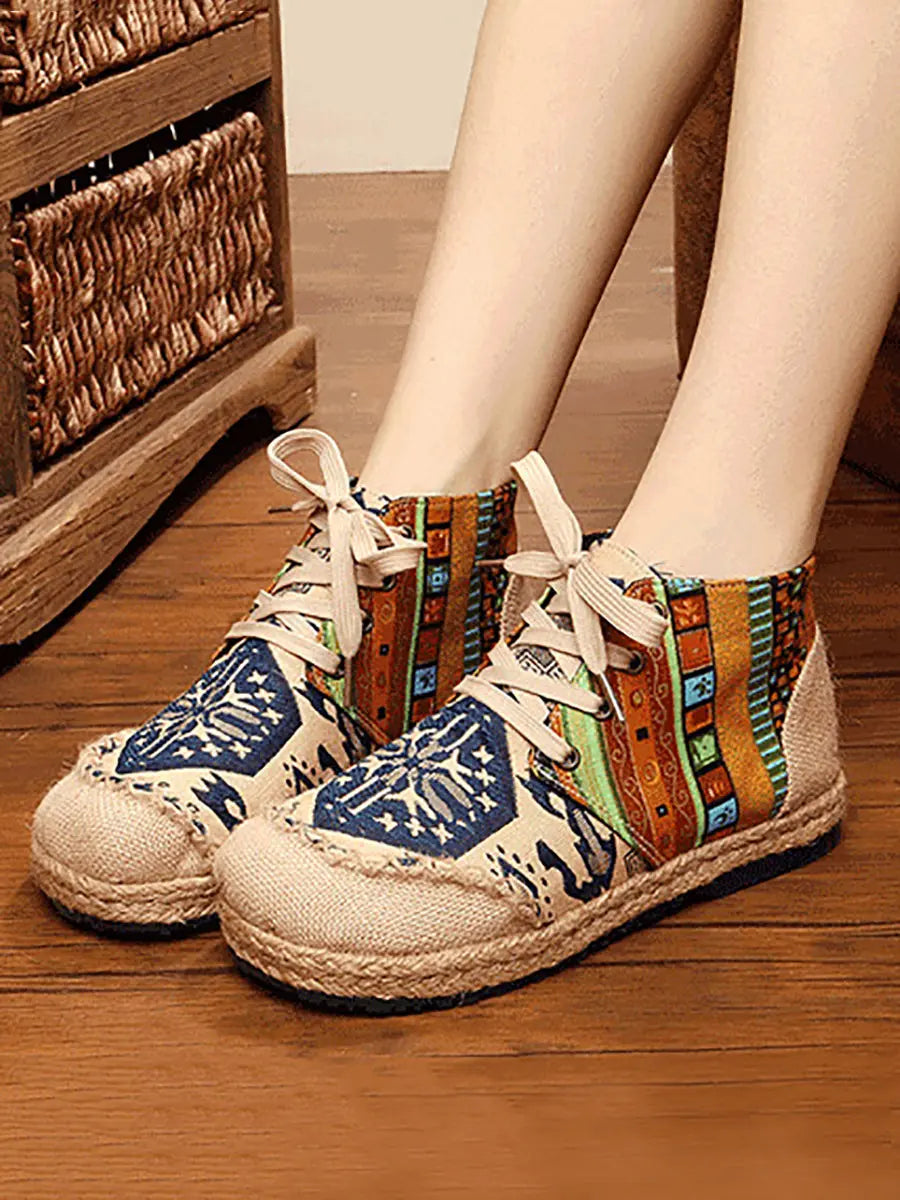 Spliced Linen Embroidery Shoes