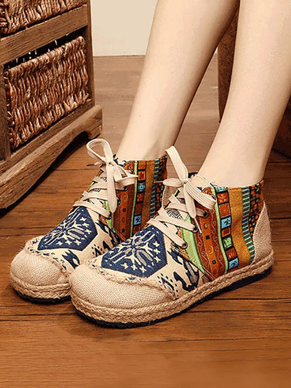 Spliced Linen Embroidery Shoes