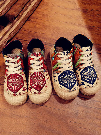 Spliced Linen Embroidery Shoes