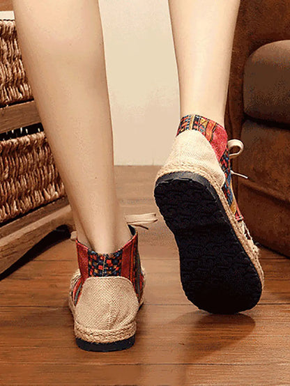 Spliced Linen Embroidery Shoes