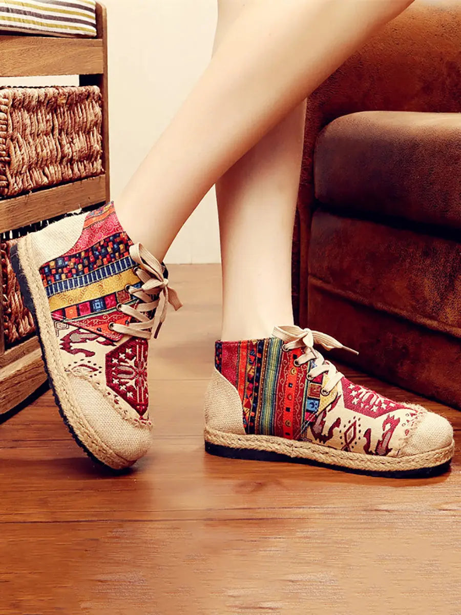 Spliced Linen Embroidery Shoes