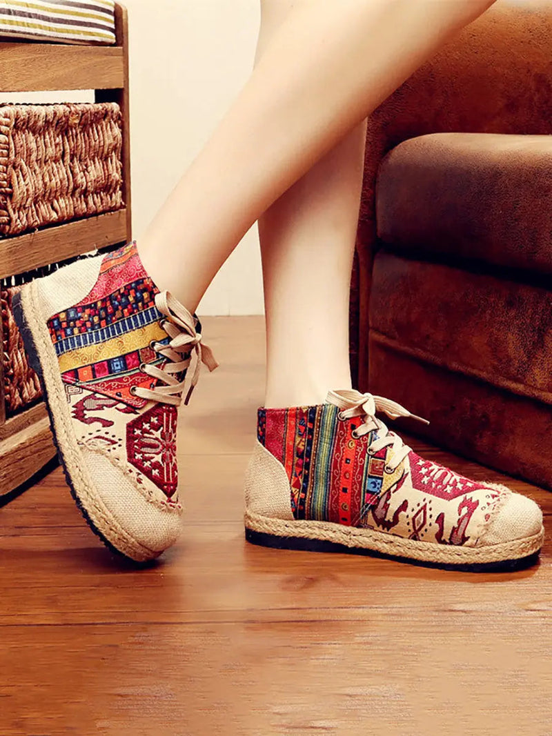 Spliced Linen Embroidery Shoes