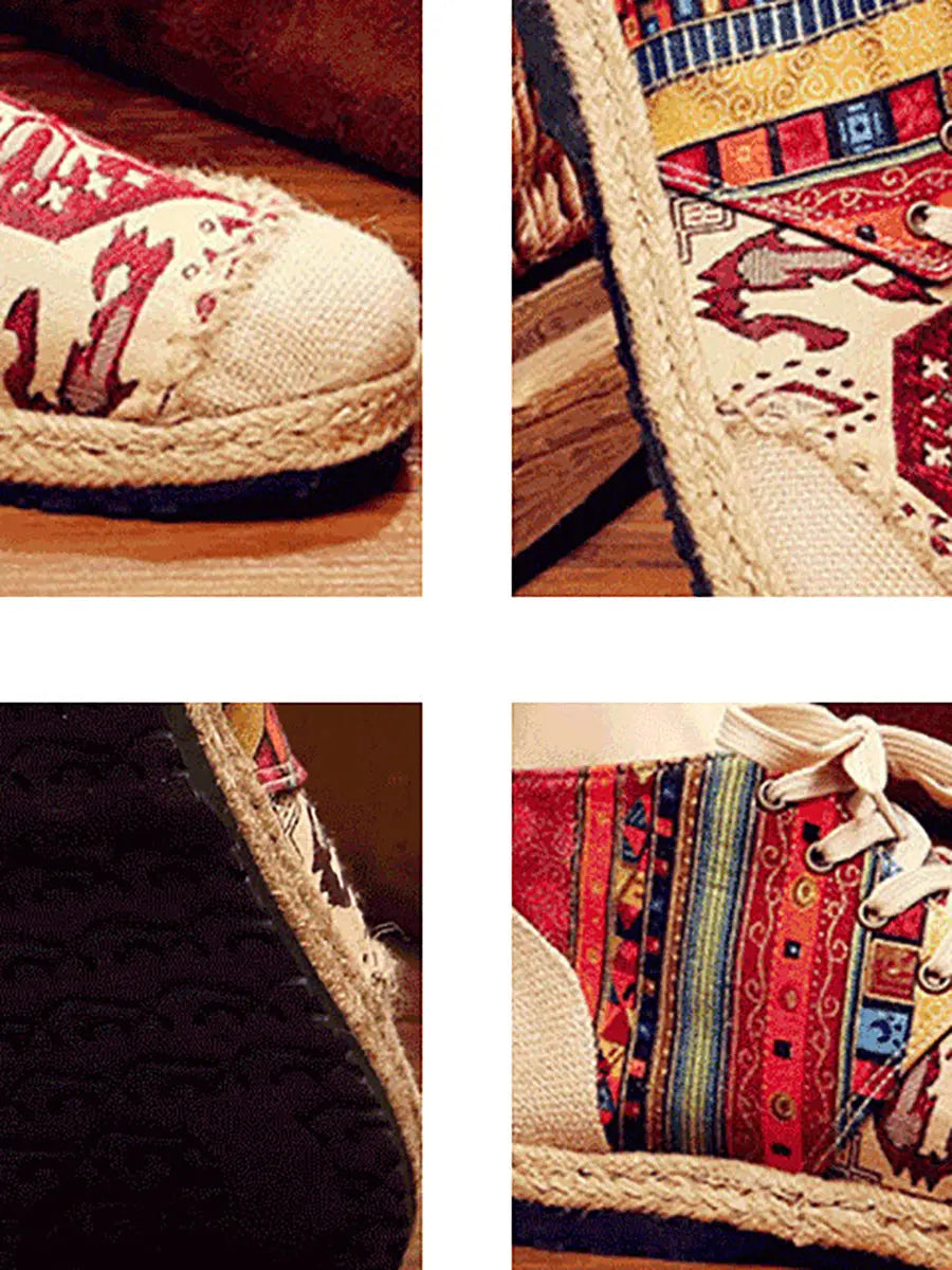 Spliced Linen Embroidery Shoes