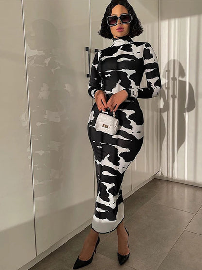 Autumn Printed Pencil Midi Dresses