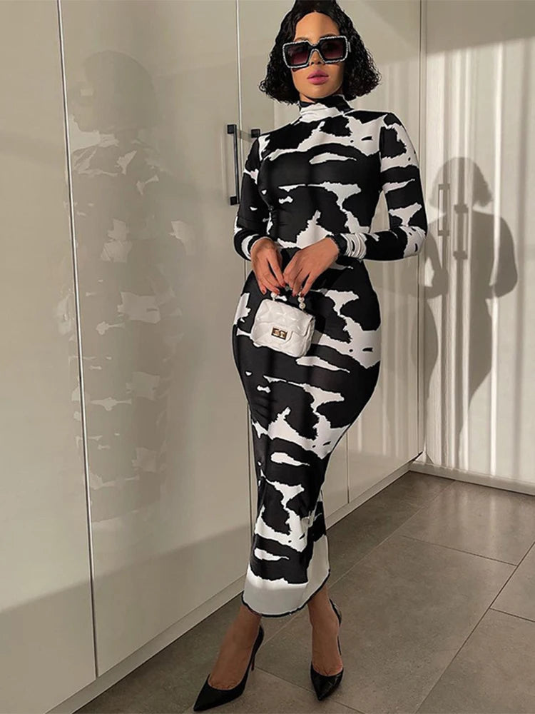 Autumn Printed Pencil Midi Dresses